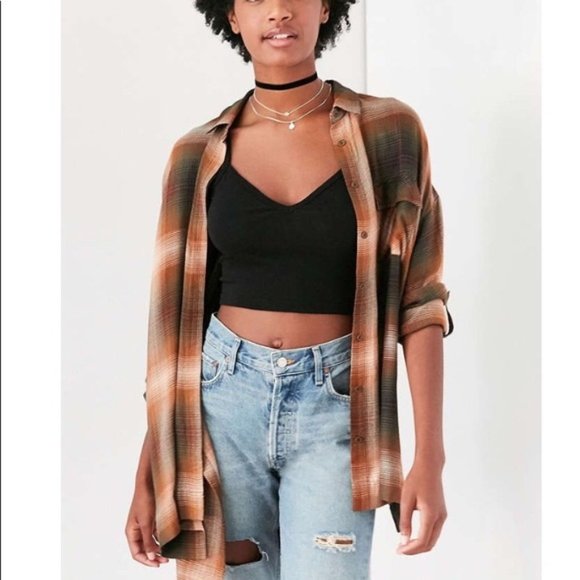 BDG Tops - BDG Flannel Grey and Burnt Orange